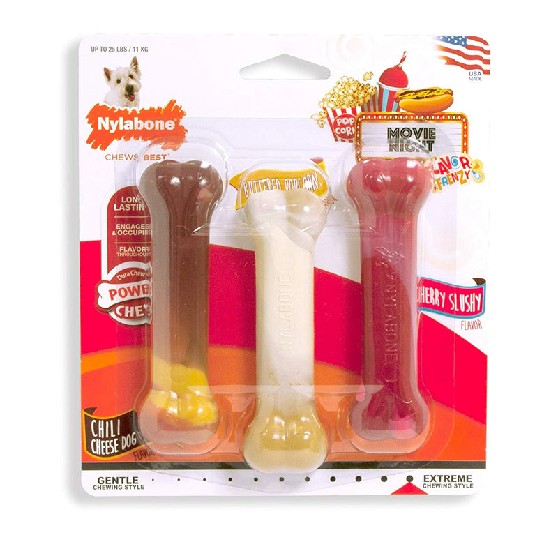 Nylabone Flavor Frenzy Power Chew Triple Pack Chili Cheese Dog, Popcorn & Cherry - BeesActive Australia