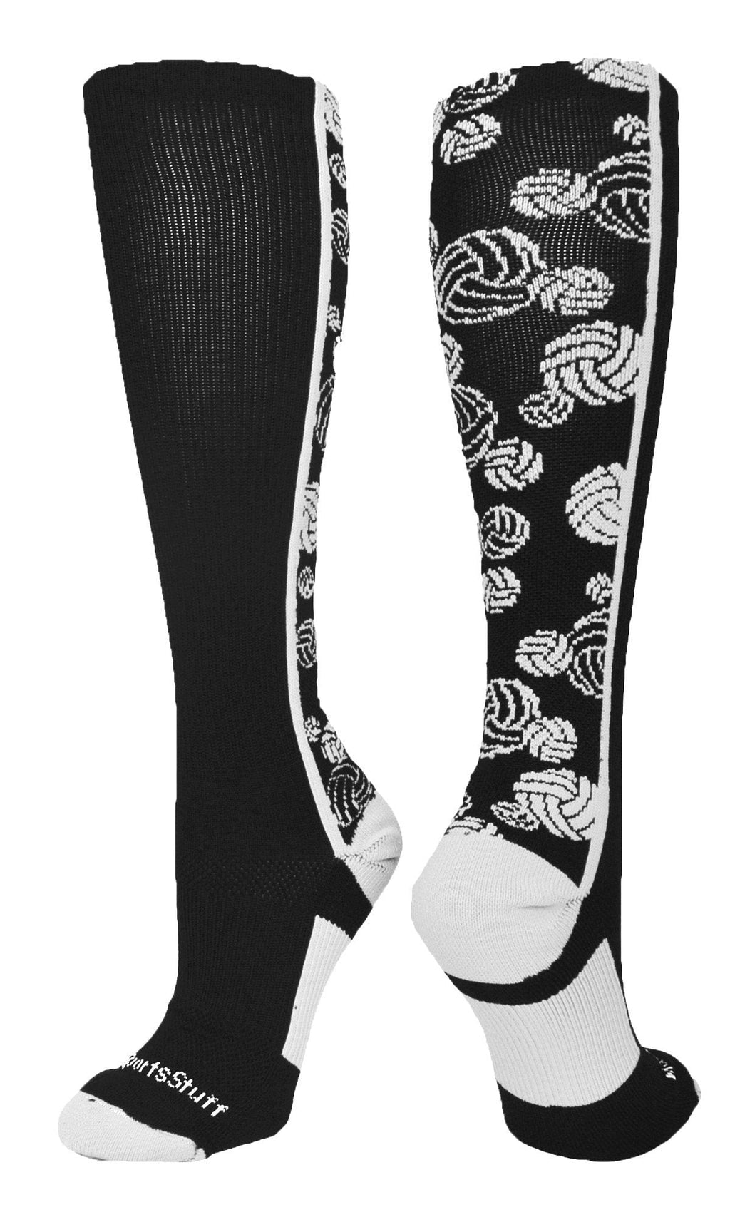 [AUSTRALIA] - MadSportsStuff Crazy Volleyball Logo Over The Calf Socks (Multiple Colors) Black/White Medium 