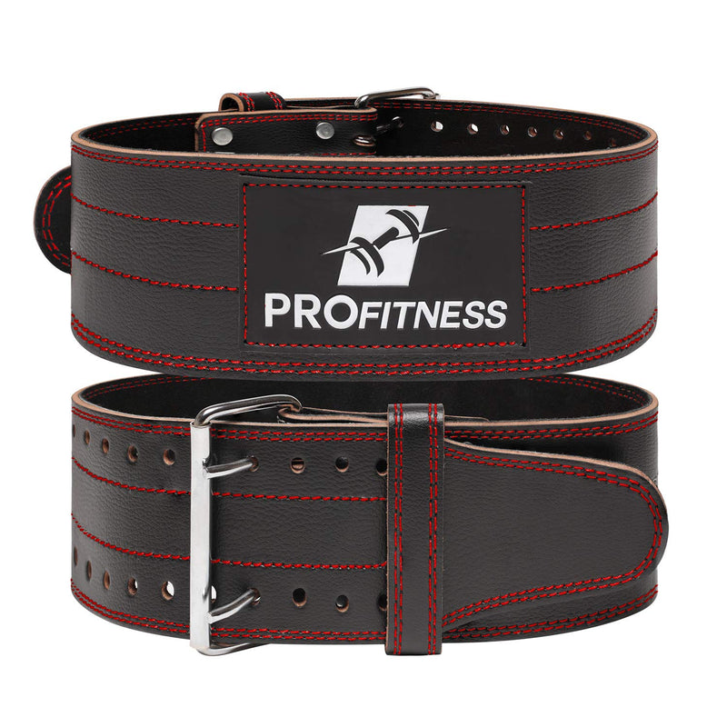 ProFitness Genuine Leather Workout Belt (4 Inches Wide) - Proper Weight Lifting Form - Lower Back Support for Squats, Deadlifts, Cross Training Black/Red Small 24"-32" (Waist size not pant size) - BeesActive Australia