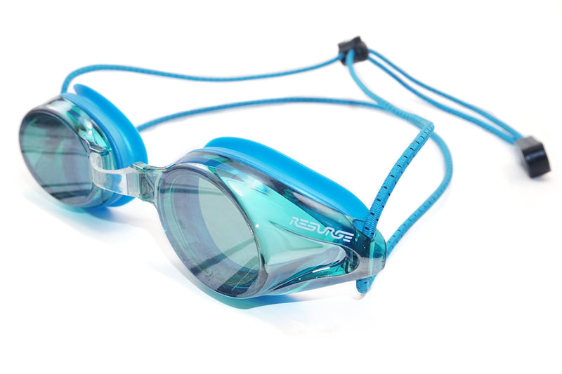 Resurge Sports Anti Fog Racing Swimming Goggles with Quick Adjust Bungee Strap Blue Mirrored - BeesActive Australia