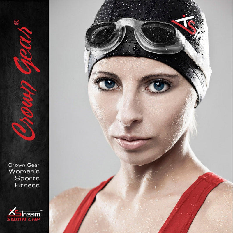 [AUSTRALIA] - Crown Gear XStream - Lycra Swim Cap for Women - for Both Long and Short Hair Black 