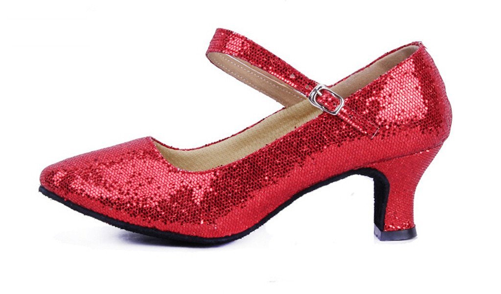 [AUSTRALIA] - staychicfashion Women's Glitter Latin Ballroom Dance Shoes Pointed-Toe Y Strap Dancing Heels 8 Red 