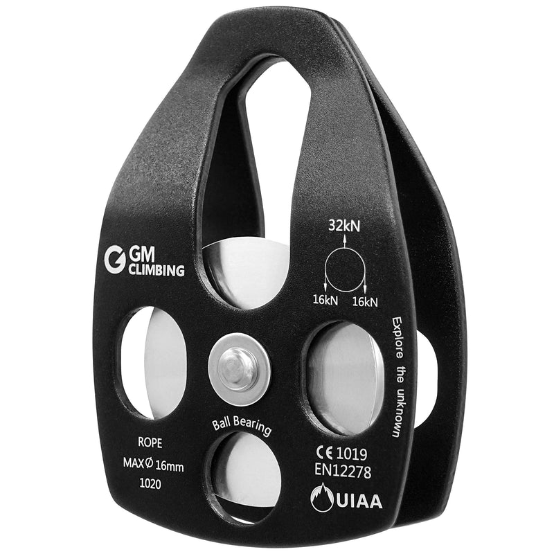 GM CLIMBING 32kN UIAA Certified Large Rescue Pulley Single/Double Sheave with Swing Plate CE/UIAA Single Pulley - Black - BeesActive Australia