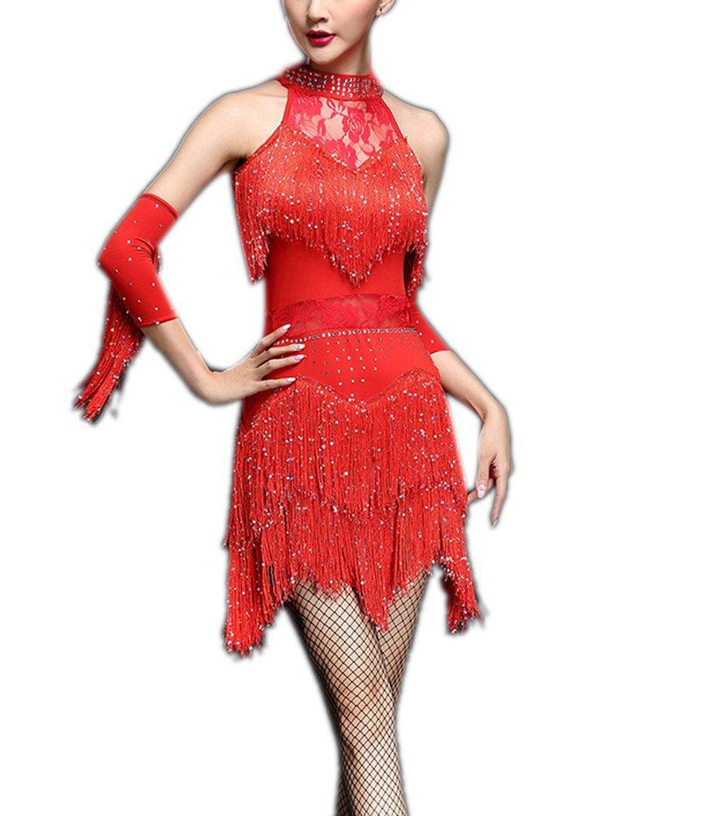 [AUSTRALIA] - Whitewed Fringe Great Gatsby Tango Dance Theme Woman Dress Outfits for Adults 6/8 Red 
