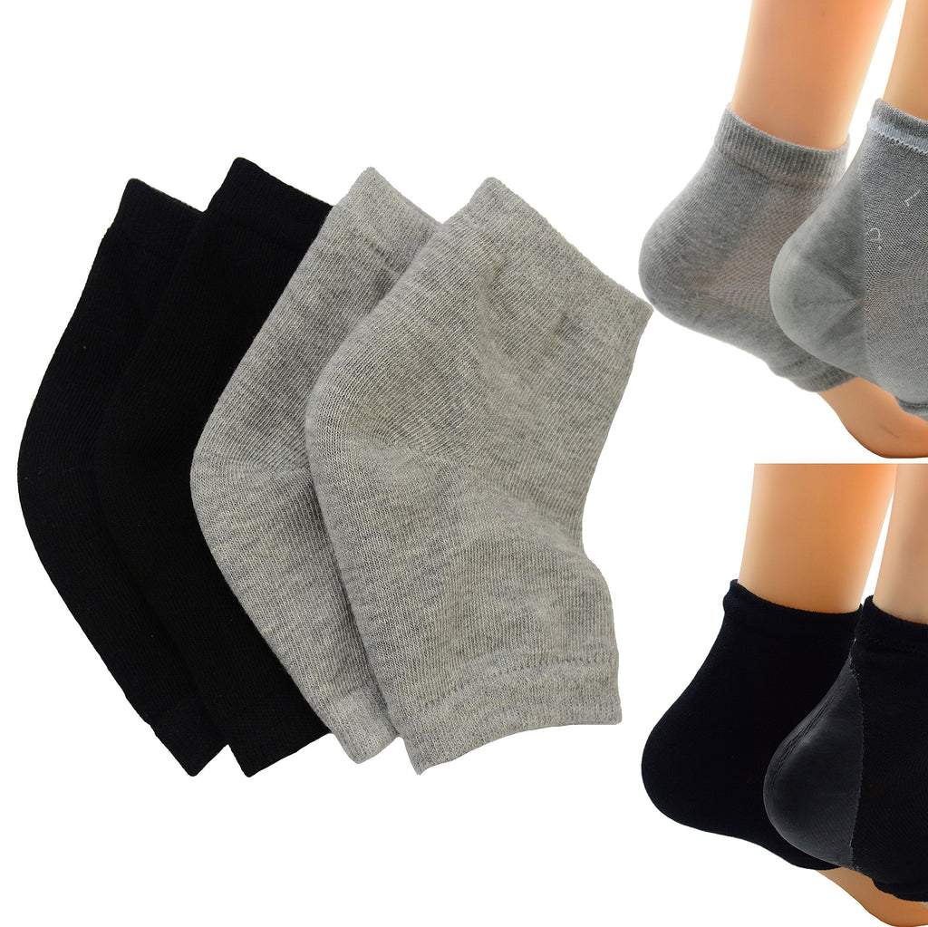 Makhry 2 Pairs Moisturizing Silicone Gel Heel Socks for Dry Hard Cracked Skin Open Toe Comfy Recovery Socks Day Night Care Black&Grey - BeesActive Australia