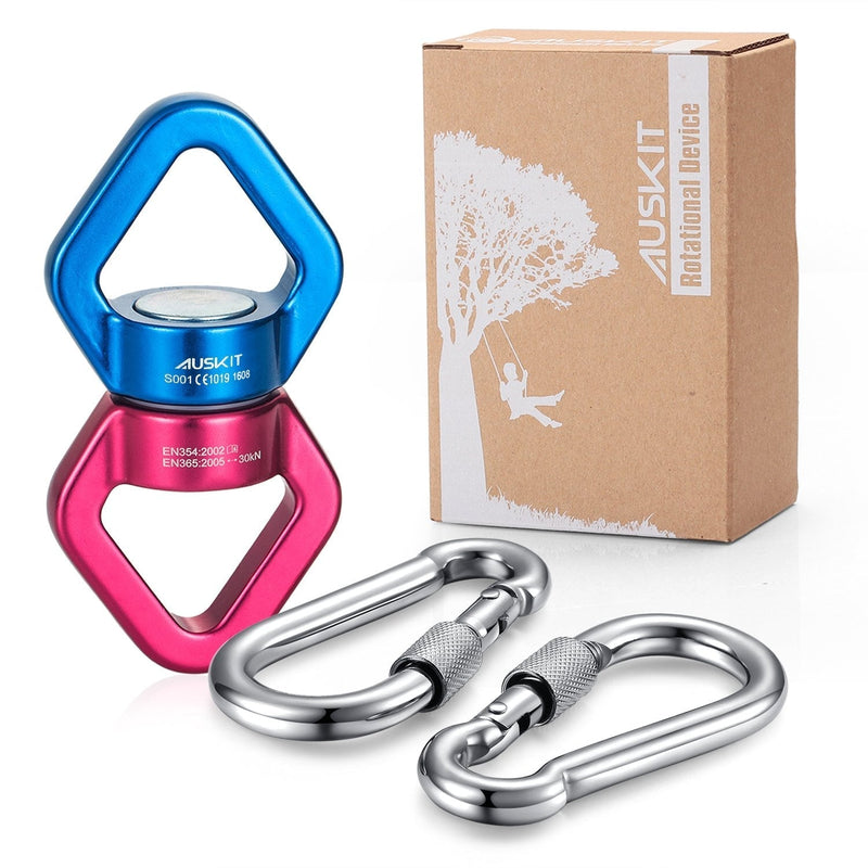 AusKit Swing Swivel, 30 KN Safest Rotational Device Hanging Accessory with Carabiners for Web Tree Swing, Therapy Swing, Aerial Dance, Swing Spinner Hanger, Rock Climbing, Hanging Hammocks Red - BeesActive Australia