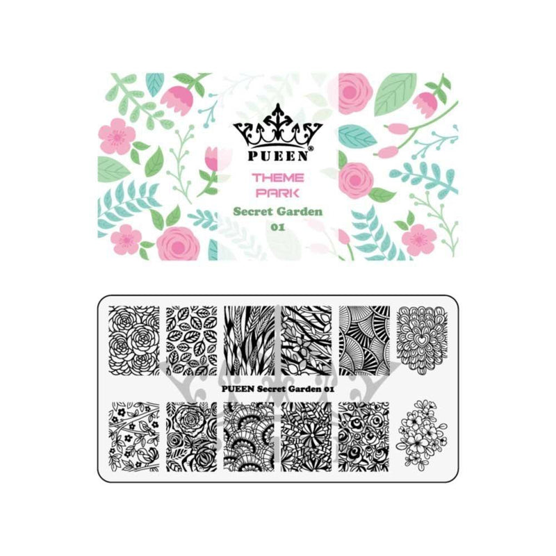 PUEEN Nail Art Stamping Plate - Secret Garden 01 - Theme Park Collection 125x65mm Unique Nailart Polish Stamping Manicure Image Plates Accessories Kit - BH000712 - BeesActive Australia