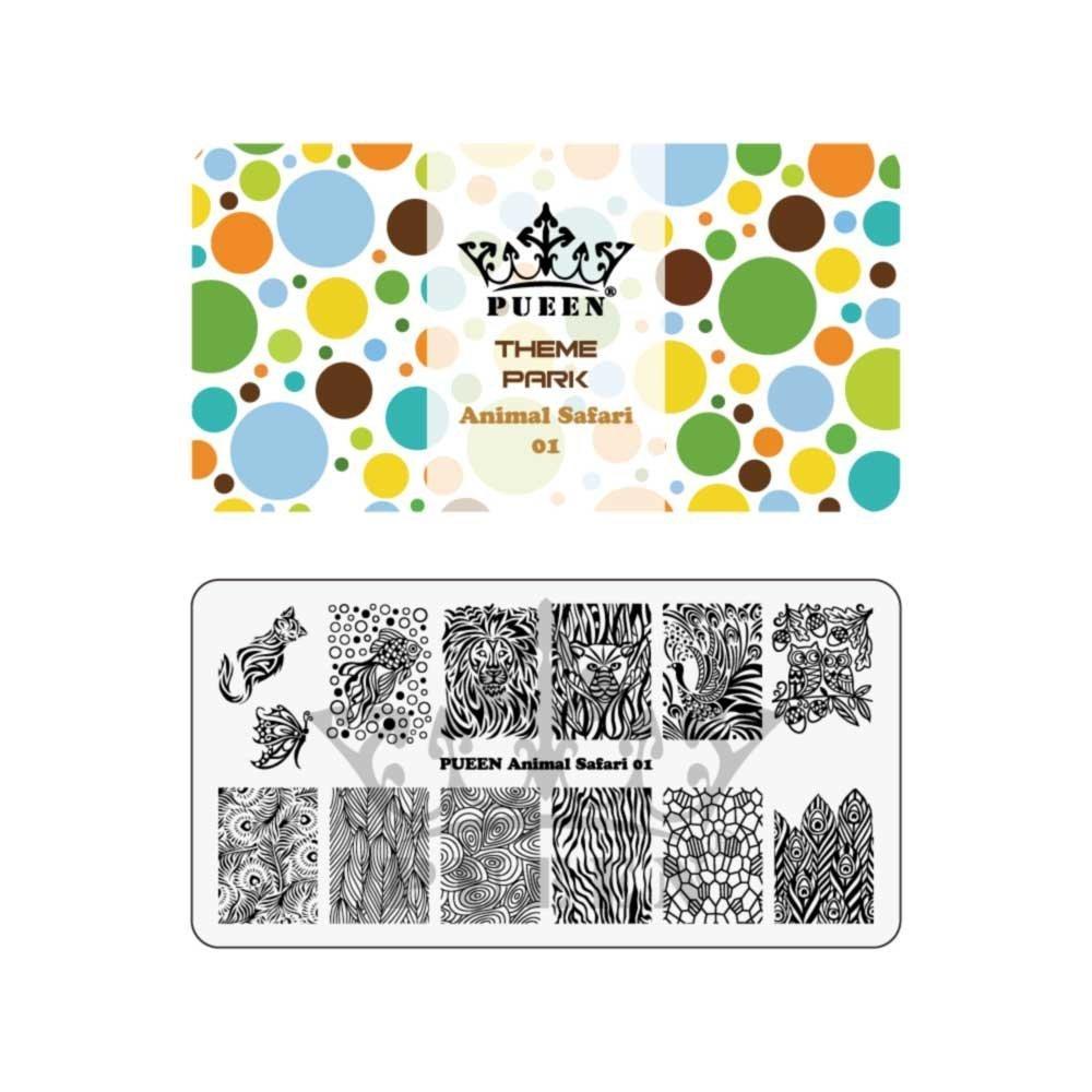 PUEEN Nail Art Stamping Plate - Animal Safari 01 - Theme Park Collection 125x65mm Unique Nailart Polish Stamping Manicure Image Plates Accessories Kit - BH000713 - BeesActive Australia