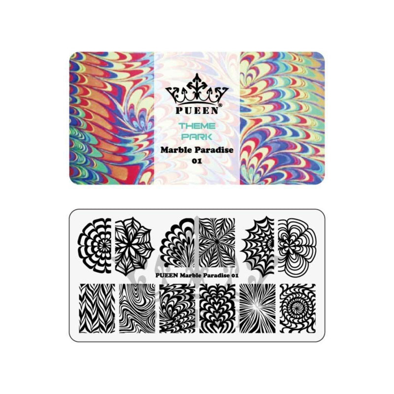 PUEEN Nail Art Stamping Plate - Marble Paradise 01 - Theme Park Collection 125x65mm Unique Nailart Polish Stamping Manicure Image Plates Accessories Kit - BH000715 - BeesActive Australia