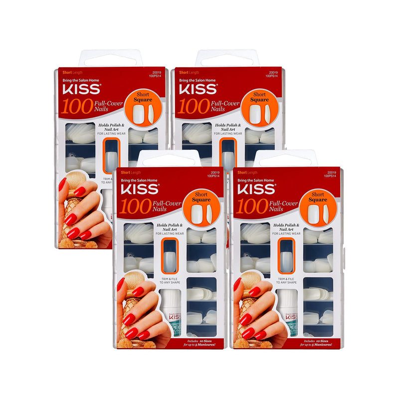 Kiss Products 100 Full Cover Nails, Short Square (4 PACK) - BeesActive Australia