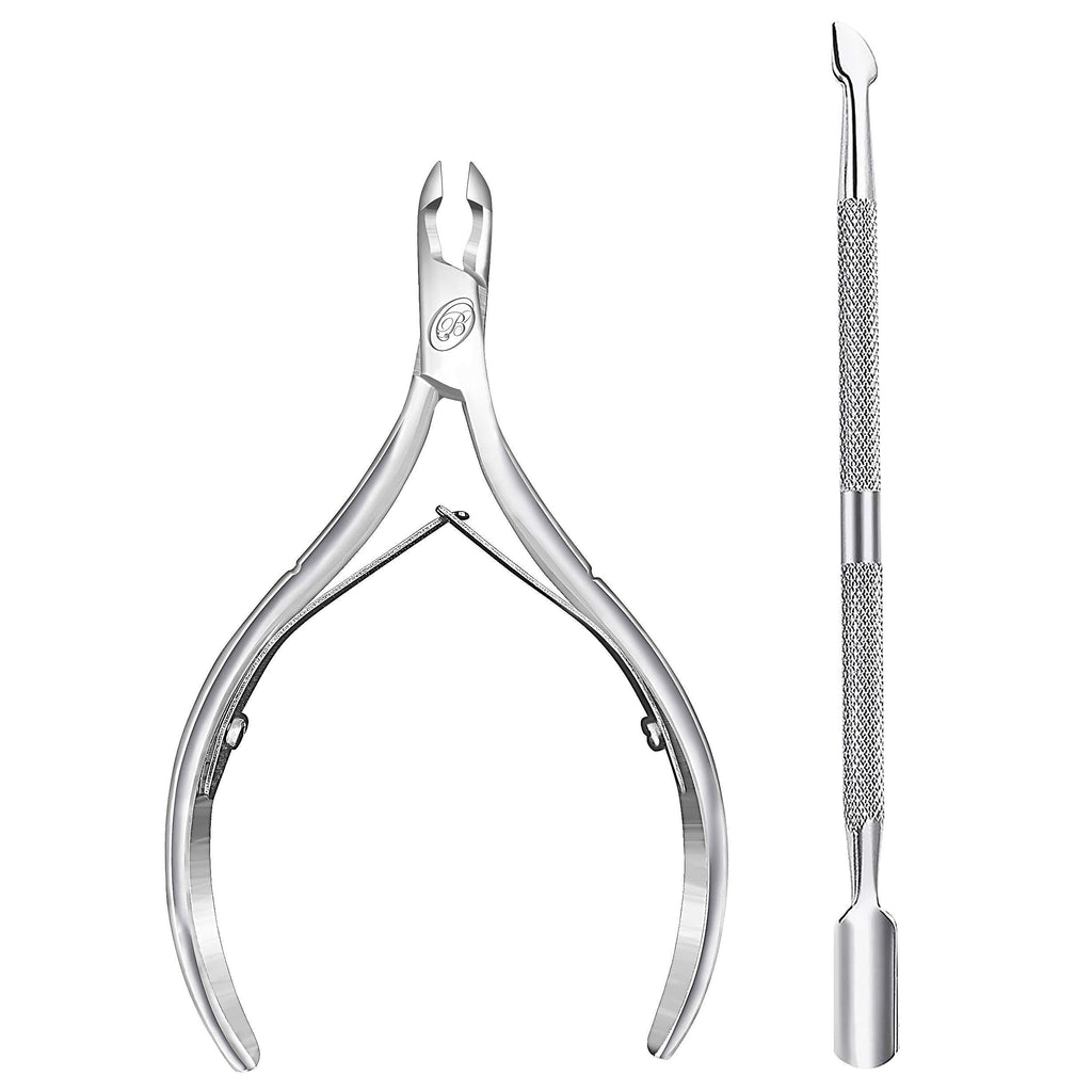 Cuticle Nipper with Cuticle Pusher- Professional Grade Stainless Steel Cuticle Remover and Cutter - Durable Manicure and Pedicure Tool - Beauty Tool Perfect for Fingernails and Toenails (Silver) Silver - BeesActive Australia