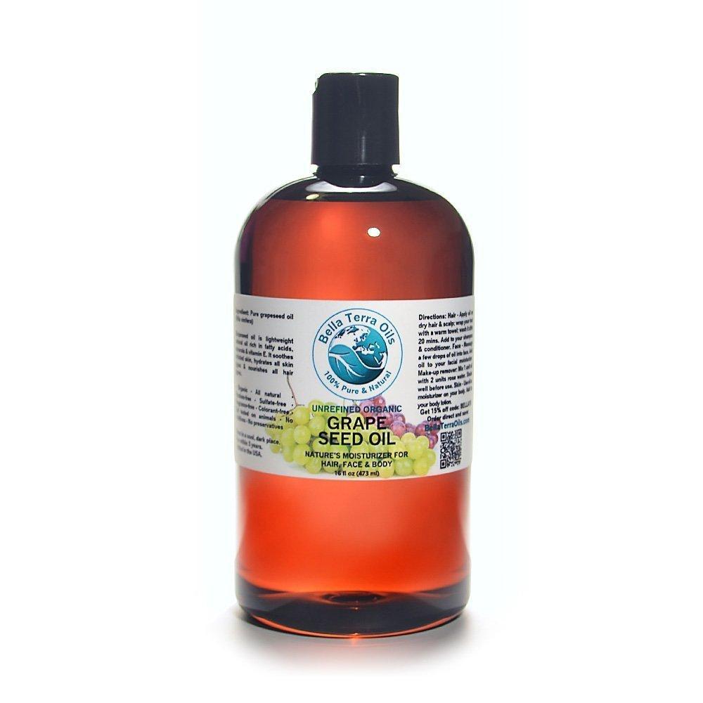 Grape Seed Oil 16 oz 100% Pure Cold-pressed Unrefined Organic - Bella Terra Oils. - BeesActive Australia