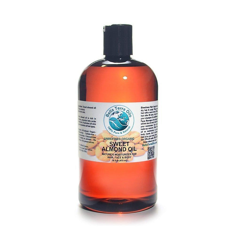 Sweet Almond Oil 16 oz 100% Pure Cold-pressed Unrefined Organic - Bella Terra Oils - BeesActive Australia