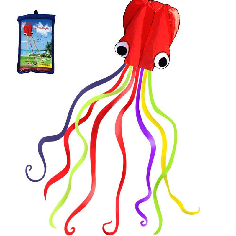 Hengda Kite Software Octopus Flyer Kite with Long Colorful Tail for Kids, 31-Inch Wide x 157-Inch Long, Large, Red - BeesActive Australia