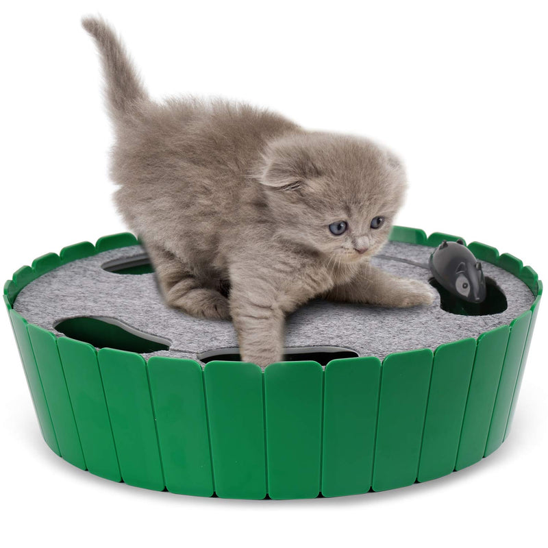 Pawaboo Cat Toy with Running Mouse, Electric Interactive Motion Cat Toy Automatic Rotating Teaser Pop and Play Hide and Seek Hunt Toy for Pet Cat Kitten Play Fun Excercise Green - BeesActive Australia
