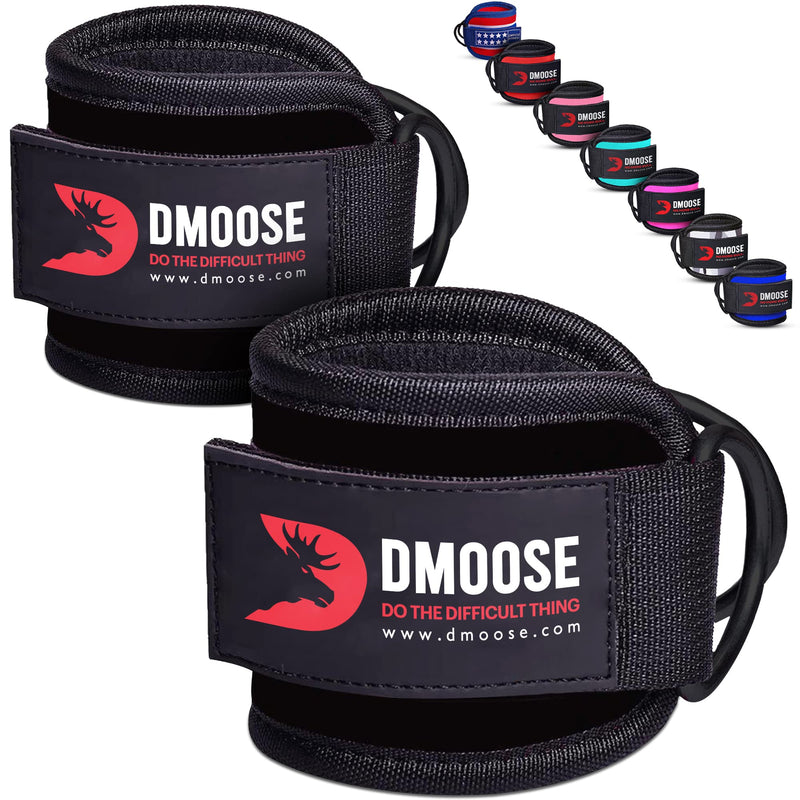 DMoose Ankle Strap for Cable Machine Attachments - Gym Ankle Cuff for Kickbacks, Glute Workouts, Leg Extensions, Curls, Booty Hip Abductors Exercise for Men and Women, Adjustable Neoprene Support Black - Pair - BeesActive Australia