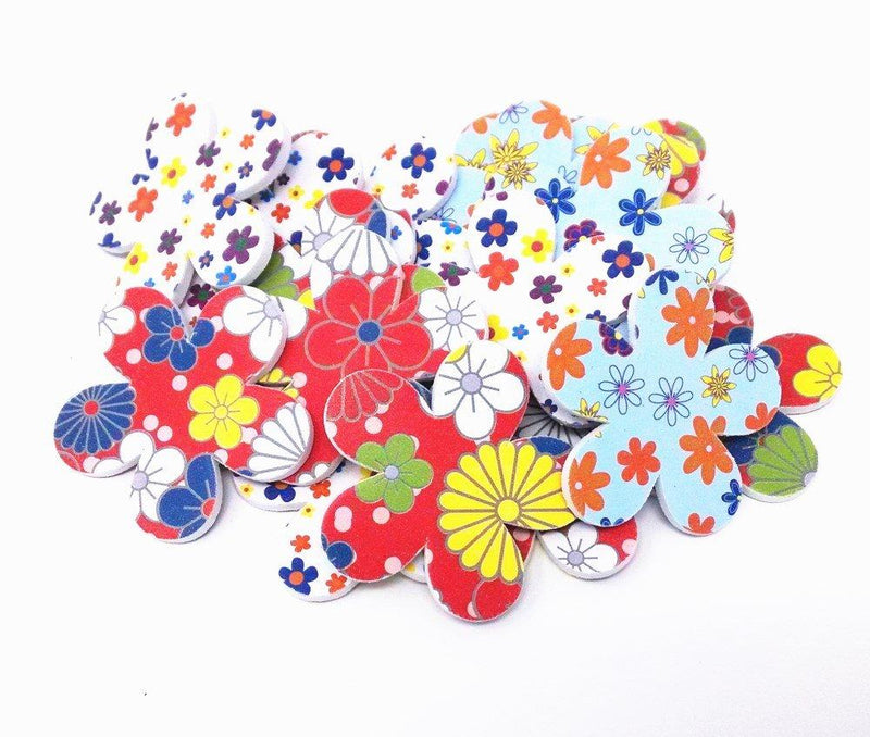 yueton 20pcs Flower Shape Colorful Printing Style Double Sided Nail Files Emery Board Cosmetic Manicure Pedicure Tool - BeesActive Australia