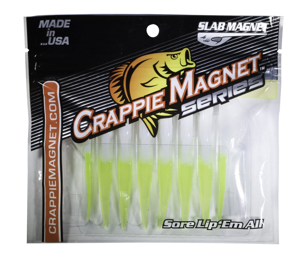 [AUSTRALIA] - Crappie Magnet 8-Piece Slab Magnet Grub Body Pack White/Chartreuse 