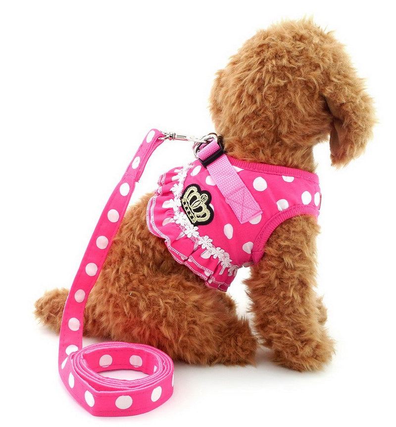 SELMAI Puppy Cat Small Girl Dog Dots Vest Harness Leash Set Mesh Padded No Pull Lead (Size Run Small,Please Check Size Details Carefully Before Purchase) S(Bust: 12.6";for 3-5Lbs) Pink - BeesActive Australia