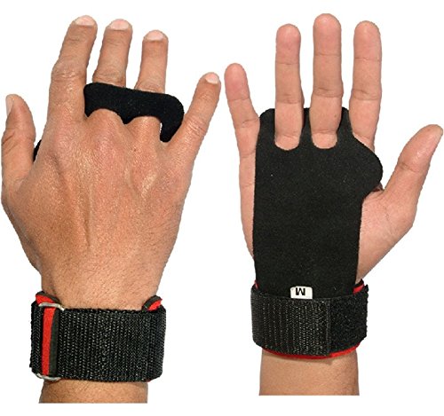 Pull-up Hand Grips with Wrist and Leather Hand Wrap Protection for Cross-Training, Gymnastics, Fitness, Exercise, Skills and Drills, WODs, Olympic Weightlifting 100% Red Small - BeesActive Australia