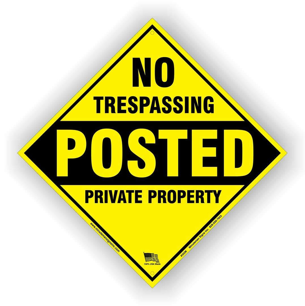 [AUSTRALIA] - Minuteman Signs | Aluminum No Trespassing, Posted, Aluminum, Diamond Shaped Signs 4 Pack Yellow 