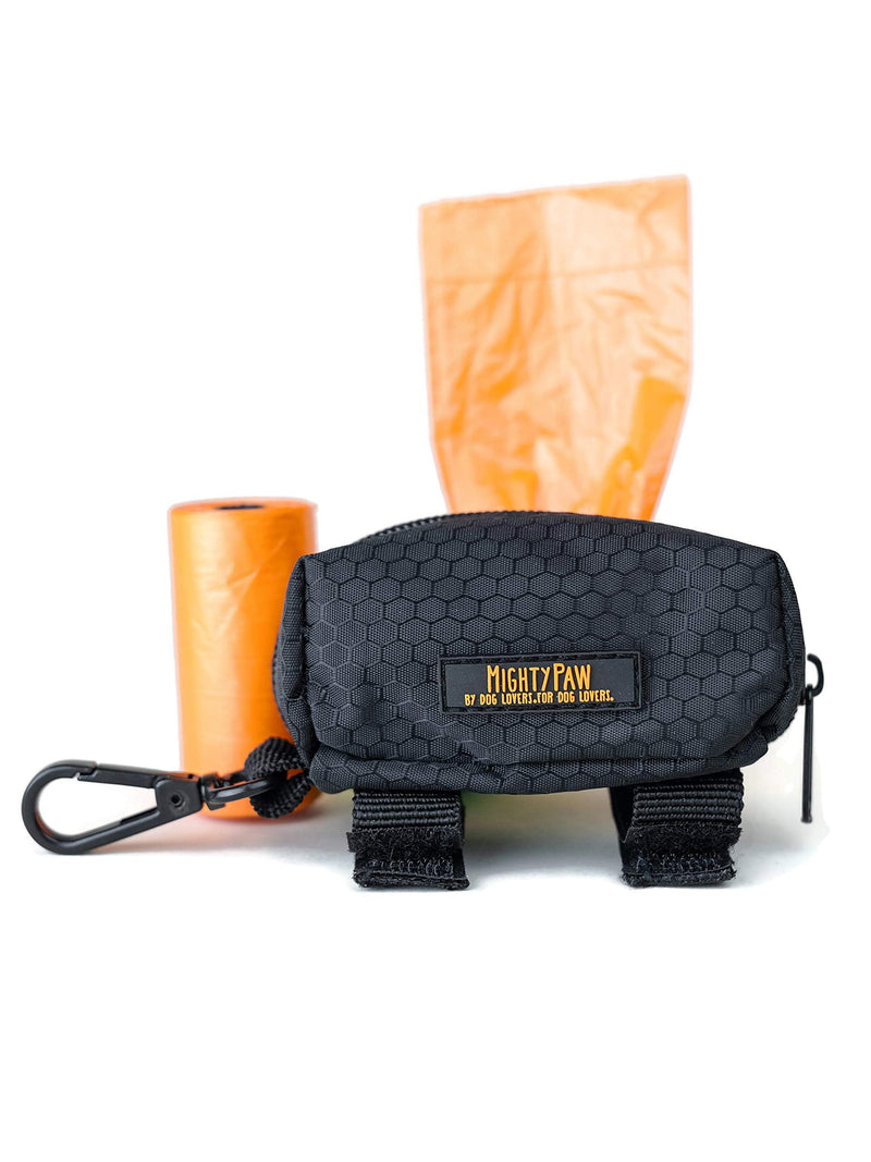 Mighty Paw Dog Poop Bag Holder, Premium Quality Pick-up Bag Zippered Pouch, Includes Carabiner Hook and 1 Roll of Pick-up Bags Black - BeesActive Australia