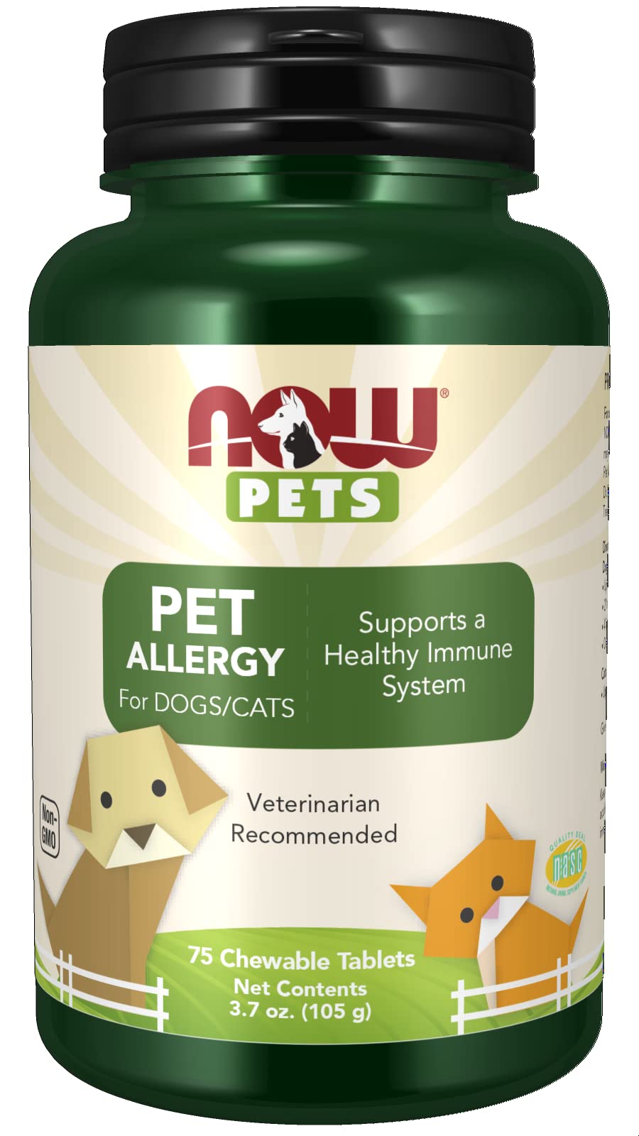 NOW Pet Health, Pet Allergy Supplement, Formulated for Cats & Dogs, NASC Certified, 75 Chewable Tablets - BeesActive Australia