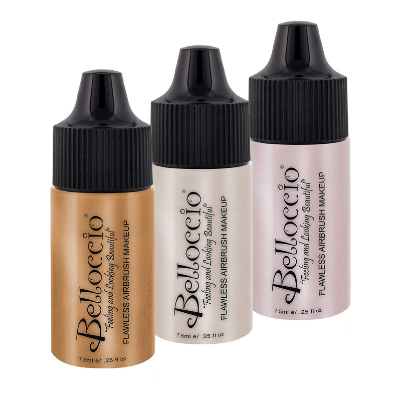 Belloccio's Professional Flawless Airbrush Makeup Shimmer Shade Set (Trio Set) in 1/4 oz. Bottles (NEW FORMULA) - BeesActive Australia