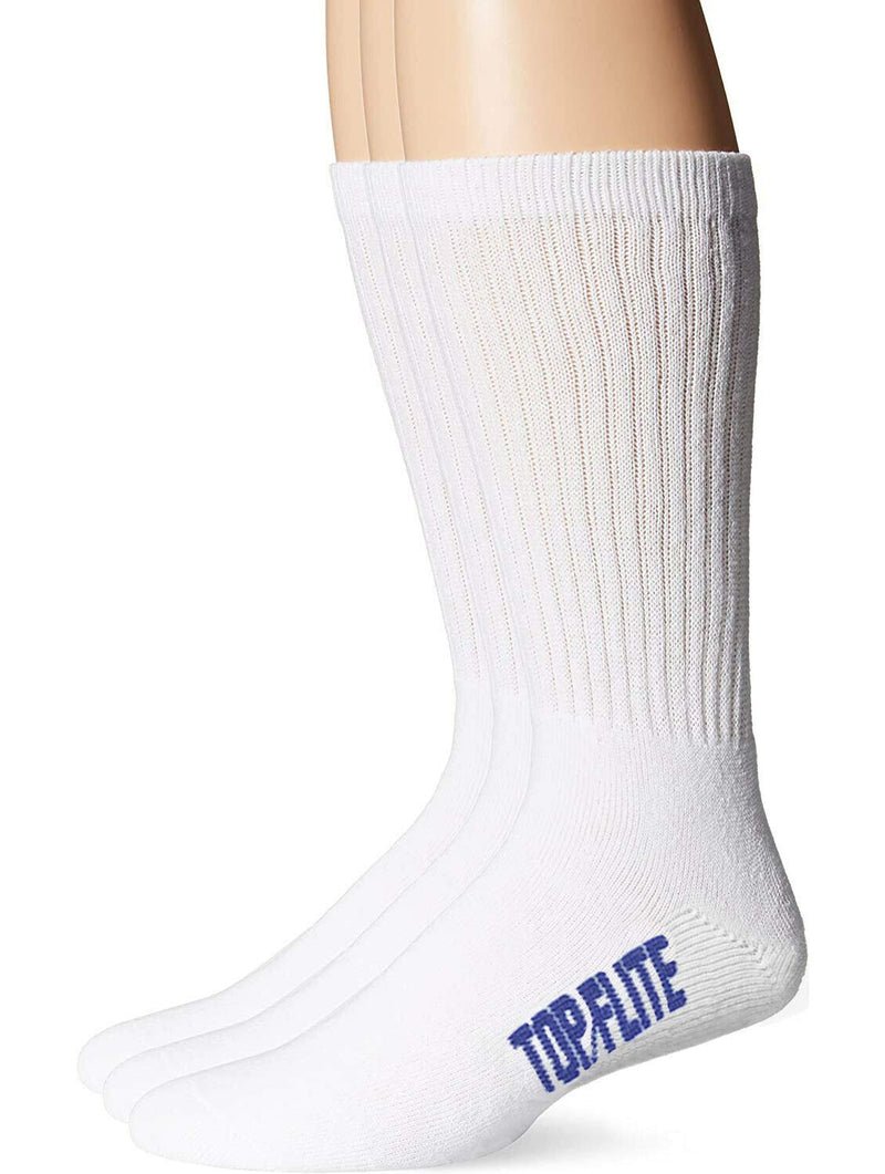 Top Flite Men's Sport Full Cushion Crew Socks 3 Pair Pack Shoe Size: 9-13 White - BeesActive Australia