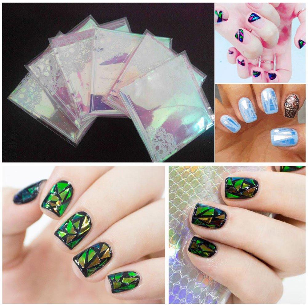 Warm Girl 12PC Explosion Models Symphony Irregular Broken Glass Nail Stickers Nail Aurora Platinum Paper Mirror Glass Paper 1 - BeesActive Australia