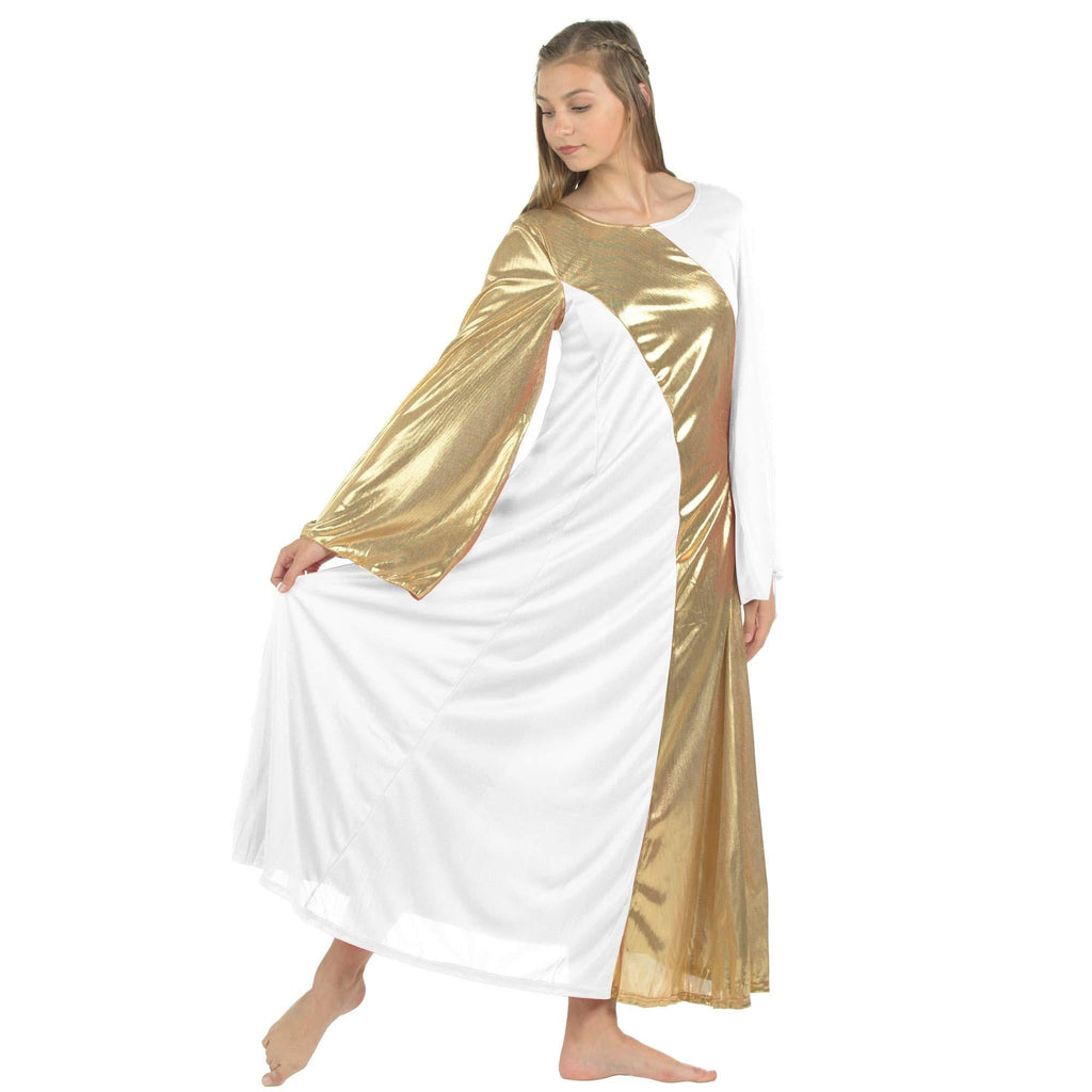 [AUSTRALIA] - Danzcue Womens Asymmetrical Bell Sleeve Dance Dress 4X-Large White-gold 