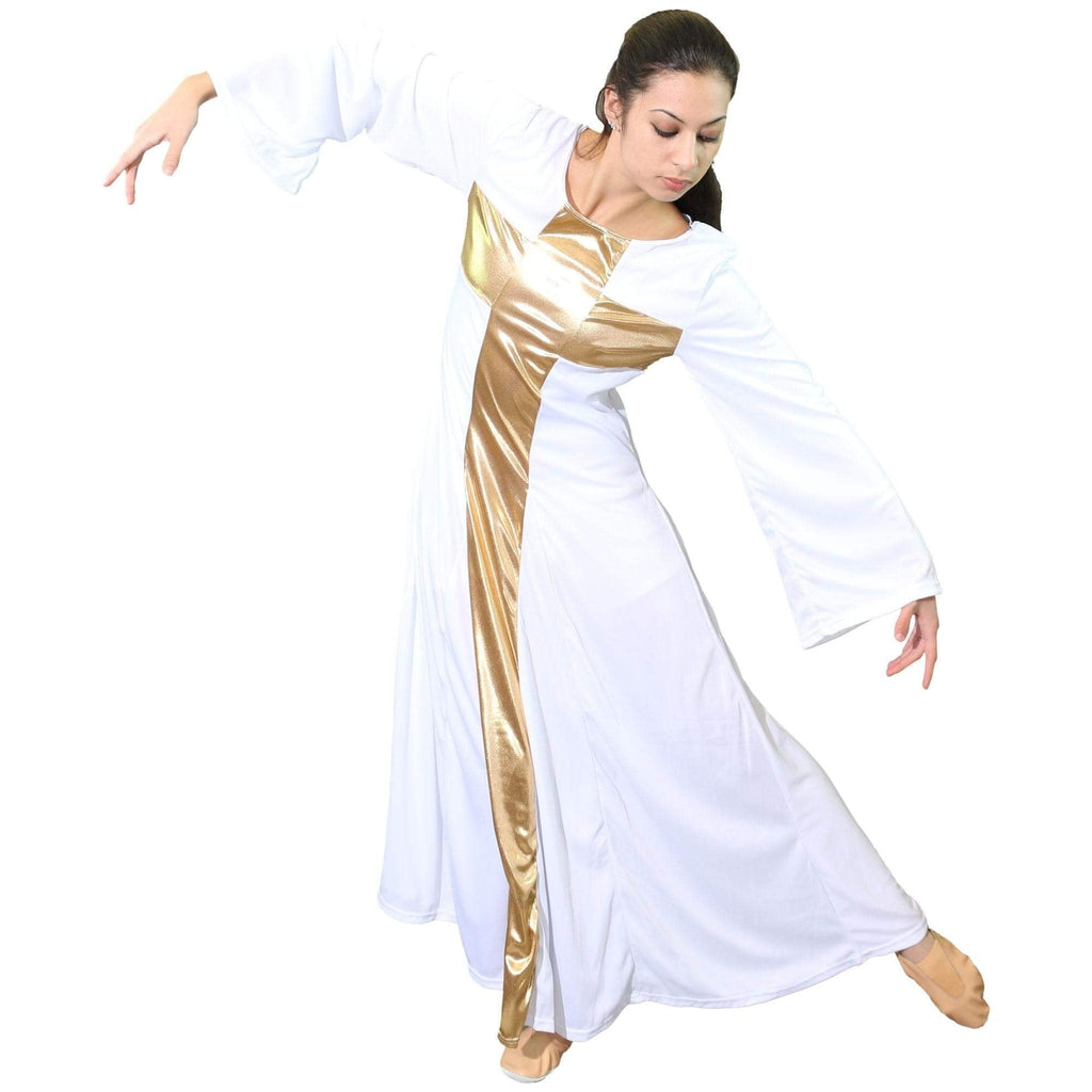 [AUSTRALIA] - Danzcue Womens Praise Cross Long Dress 4X-Large White-gold 