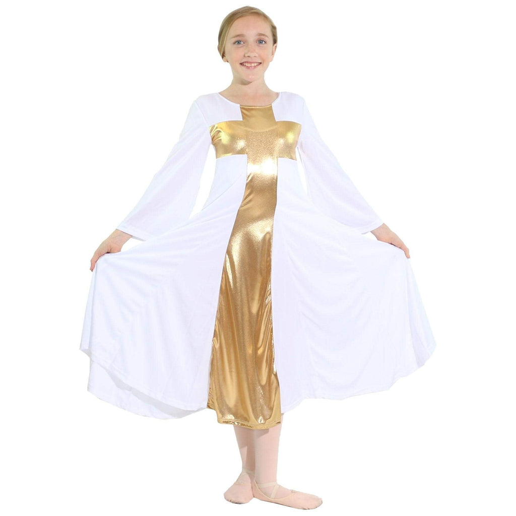 [AUSTRALIA] - Danzcue Girls Praise Cross Long Dress 8 / 10 White-gold 