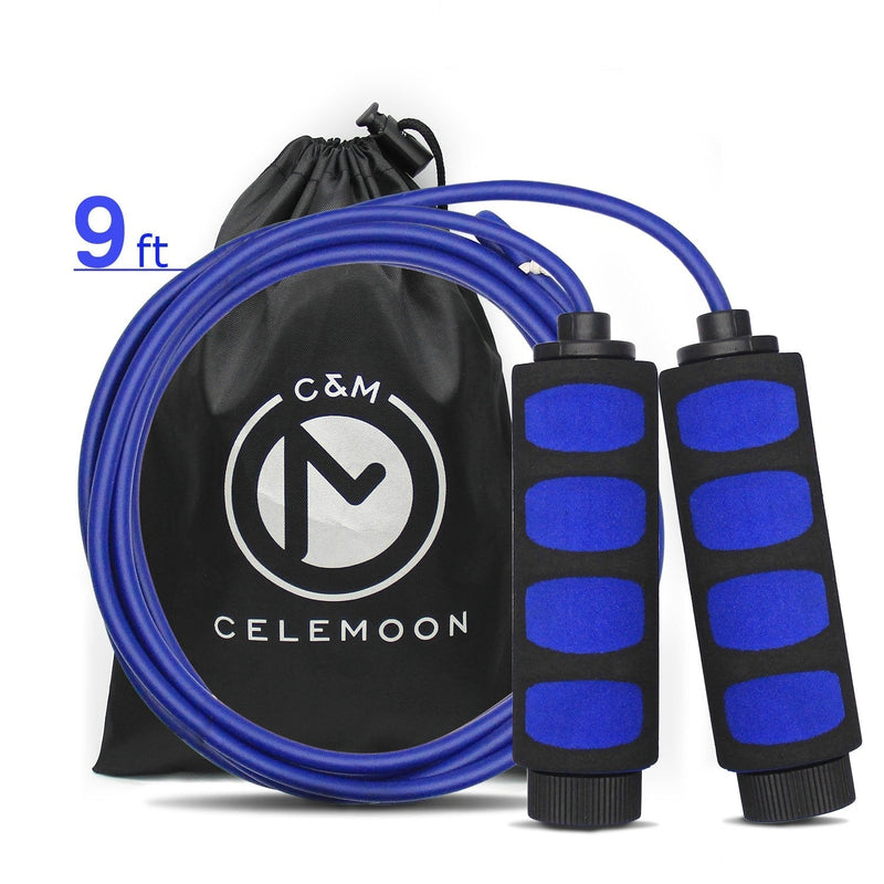 CeleMoon 2-Pack Lightweight 9 Feet Adjustable Cable Kids Jump Rope with Anti-Slip Foam Grip Handles and Storage Bag BLUE & YELLOW - BeesActive Australia