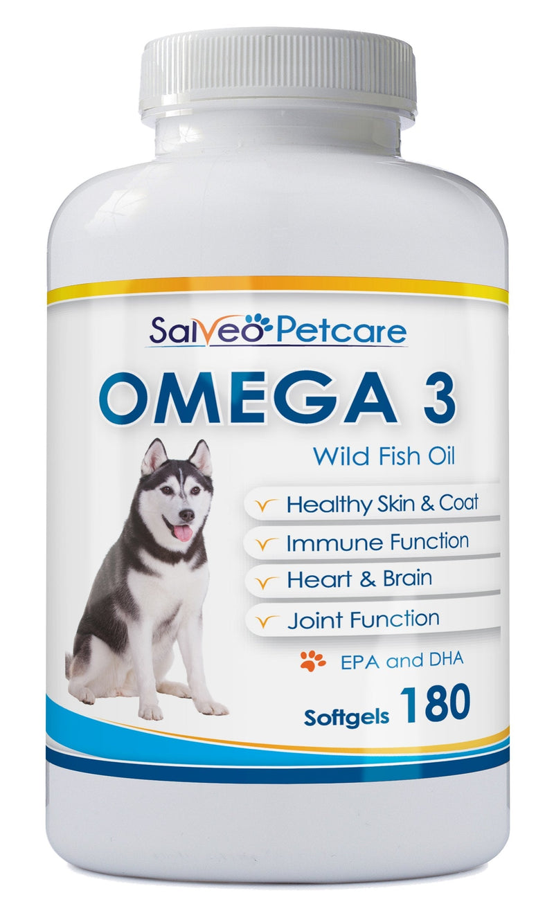 Salveo Petcare Omega 3 Fish Oil for Dogs - Natural Pet Supplement for Shiny Coat - Wild Caught More EPA & DHA Than Salmon Oil - No Fishy Smell or Mess - Ideal for Medium Large Dogs 180 - BeesActive Australia