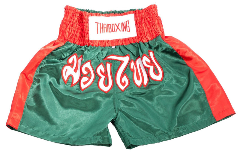 [AUSTRALIA] - LOFBAZ Kid Muay Thai Boxing Shorts Kick Boxing Trunks Satin Size 2XS-M Small Green & Red 