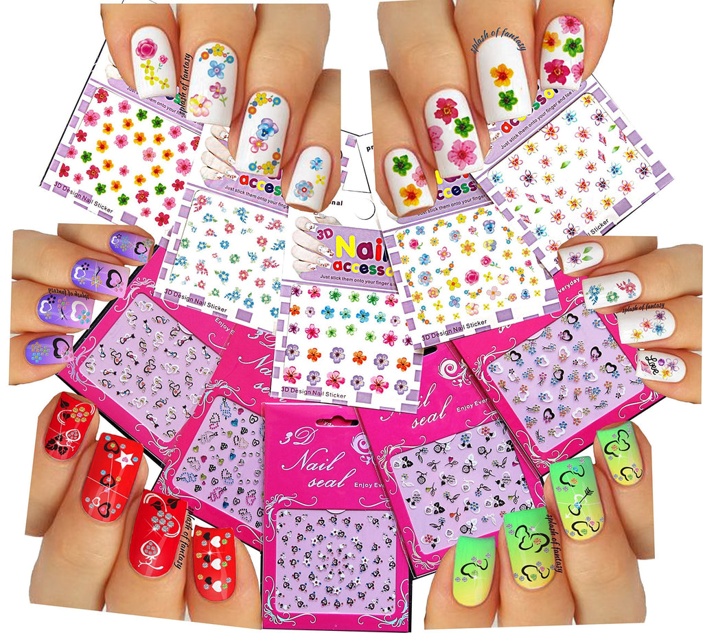 La Demoiselle Cute & Adorable Nail Art 3D Stickers ♥ with Rhinestones Hearts/Flowers Collection of 10 Decals/EEX-I/ - BeesActive Australia
