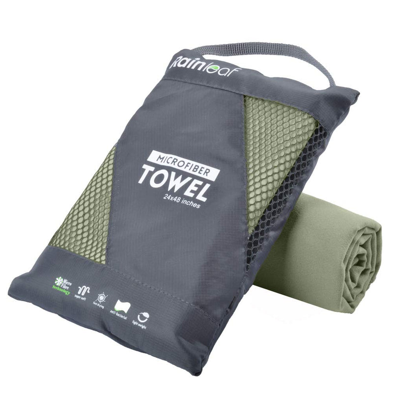 Rainleaf Microfiber Towel Perfect Travel & Sports &Beach Towel. Fast Drying - Super Absorbent - Ultra Compact. Suitable for Camping, Backpacking,Gym, Beach, Swimming,Yoga Army Green X-Small (12 x 24 inches) - BeesActive Australia
