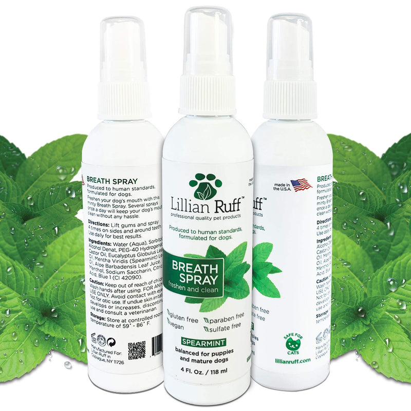 Lillian Ruff Dog Breath Freshener Dental Care Spray - Dog Oral Health Teeth Cleaning Formula Targets Bad Dog Breath, Plaque & Tartar Build-Up, Supports Oral Care, Gum Health & Immune System. 4oz - BeesActive Australia