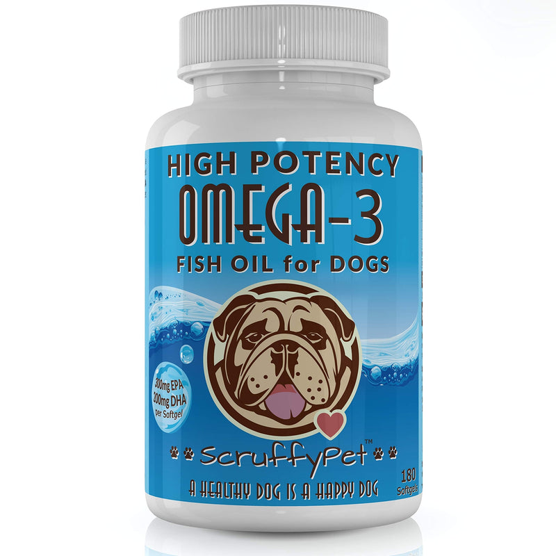 ScruffyPet Pure Omega 3 Wild Fish Oil for Dogs with Vitamin E - Highest EPA & DHA Softgels Available (1000mg) 180ct - BeesActive Australia