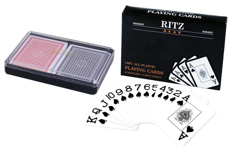 [AUSTRALIA] - 2 Decks Poker Size Ritz 100% Plastic Waterproof Playing Cards Set in Plastic Case Poker Size (Wide) Large Index 