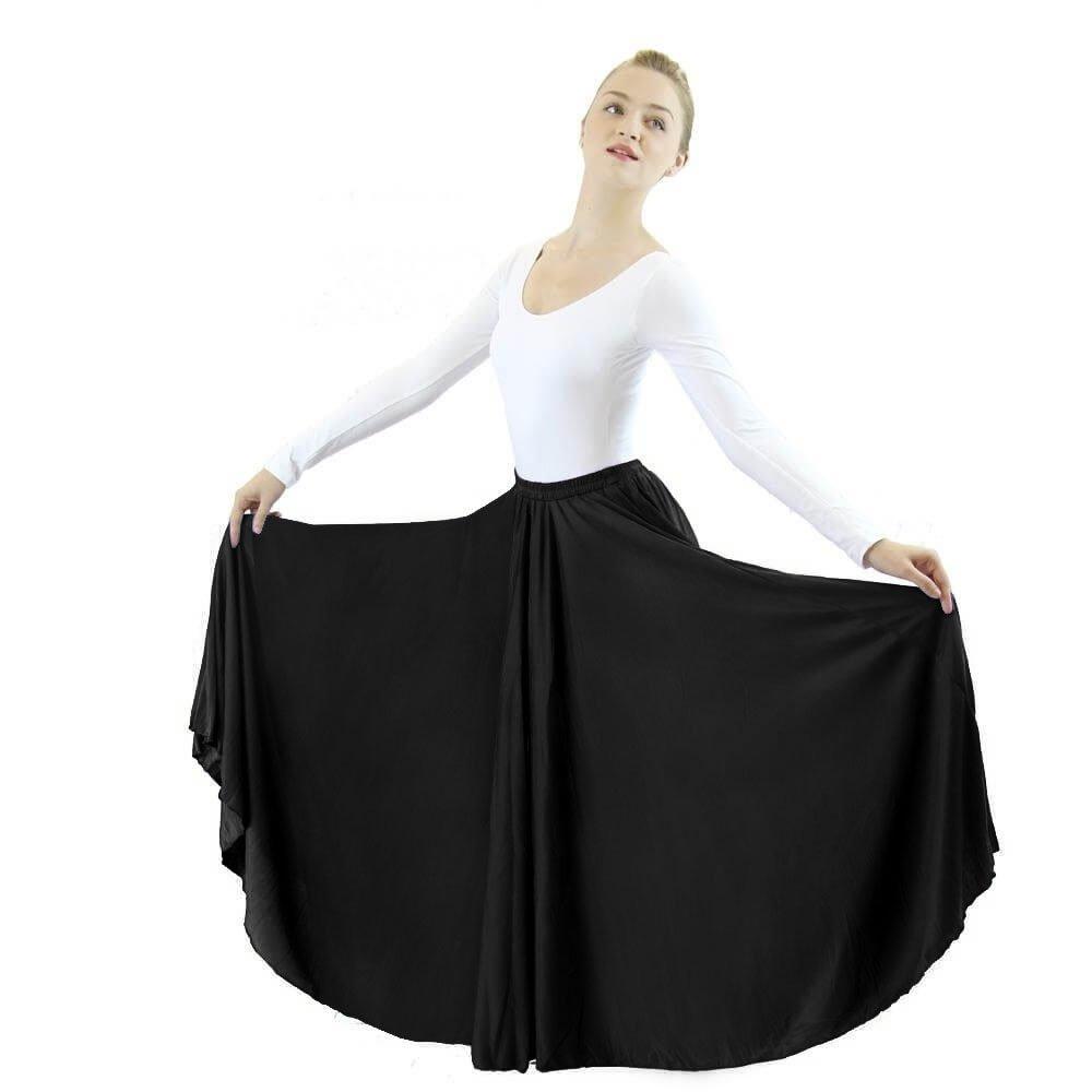 [AUSTRALIA] - Danzcue Womens Long Full Circle Dance Skirt Black Large/X-Large-Adult 