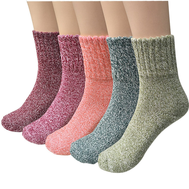 Womens Wool Socks, 5 Pairs Vintage Thick Knit Winter Warm Socks for Women Men Gifts Blue Green - BeesActive Australia