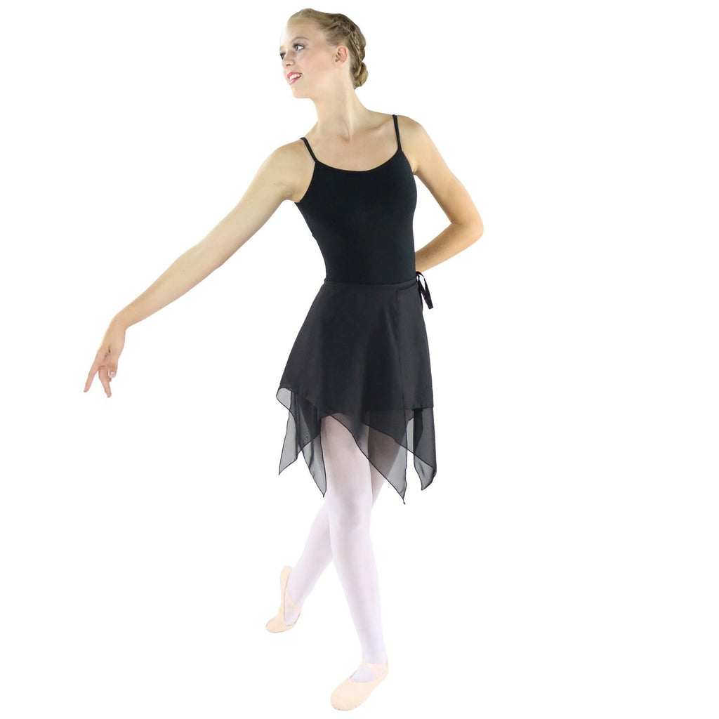 [AUSTRALIA] - Danzcue Womens Asymmetric Ballet Dance Wrap Skirt Medium-Large Black 