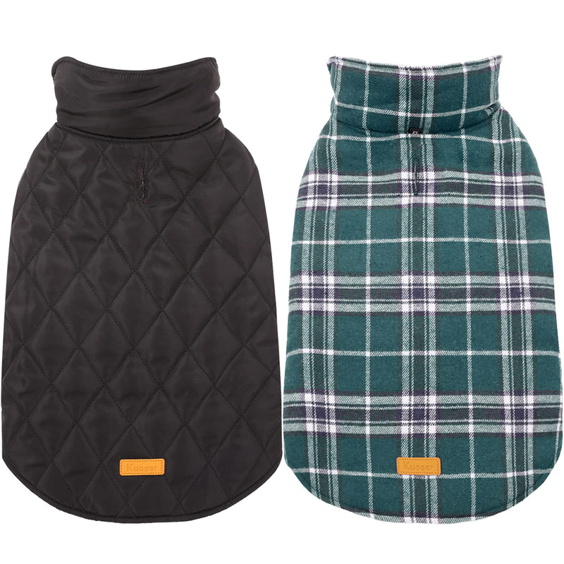 Kuoser Cozy Waterproof Windproof Reversible British Style Plaid Dog Vest Winter Coat Warm Dog Apparel for Cold Weather Dog Jacket for Small Medium Large Dogs with Furry Collar (XS - 3XL) Medium (Pack of 1) Green - BeesActive Australia