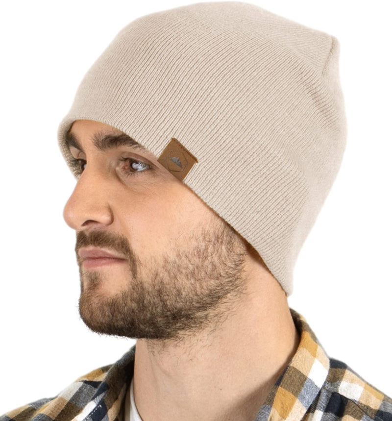 Knit Beanie Winter Hats for Men and Women - Warm, Soft & Stretchy Daily Ribbed Toboggan Cap for Cold Weather Beige - BeesActive Australia