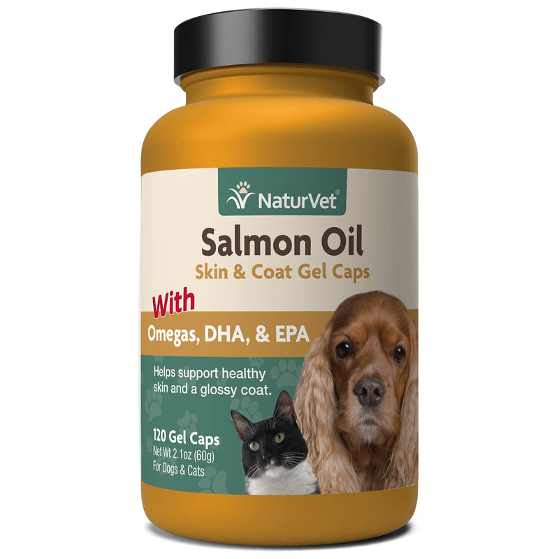 NaturVet Salmon Oil Pet Supplement for Healthy Skin, Glossy Coats – Dog Coat Supplement, Cat Skin Supplement – Includes Omega-3, 6, 9, Source of DHA, EPA – 120 Ct. Gel Caps - BeesActive Australia