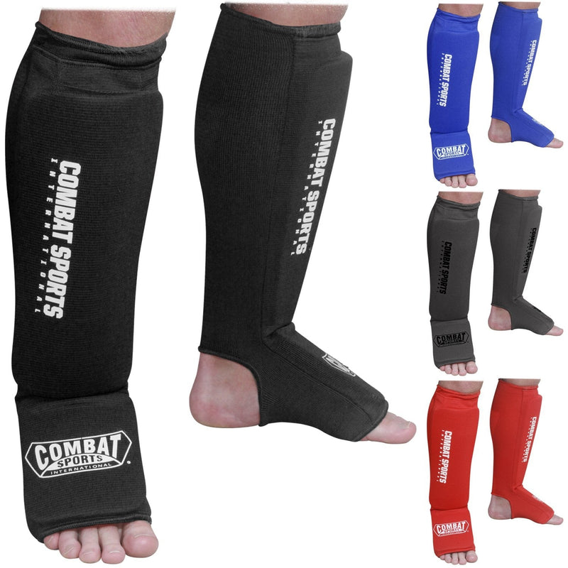 Combat Sports Washable MMA Elastic Cloth Shin & Instep Padded Guards Large Black - BeesActive Australia