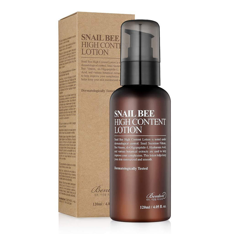 BENTON Snail Bee High Content Lotion 120ml (4.05 fl. oz.) - Contains Snail Secretion Filtrate & Bee Venom, Repair Damaged Skin, Reduces Acne Scars for Oily Skin, Firming Skin, Skin Smooth - BeesActive Australia