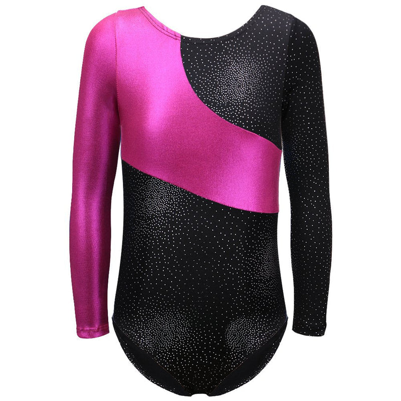 Gymnastics Leotard for Girls Stripe Starry Sky Long Sleeves Athletic Unitard for Little Girls 2-15 Years Black 9-10 Years - BeesActive Australia